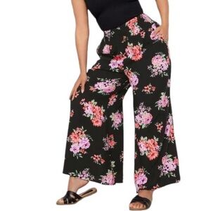 MINKPINK Black Floral High Rise Wide Leg Lightweight Palazzo Pant Trouser MEDIUM